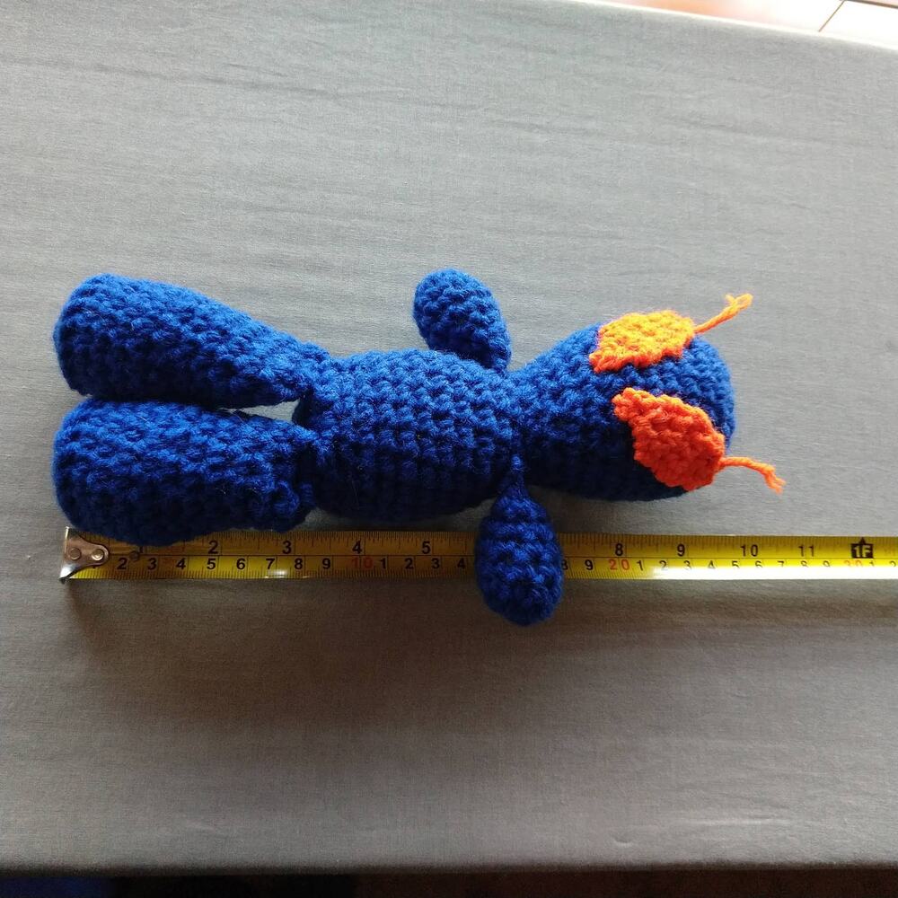 Blue Alien Amigurumi Doll Orange Eye antennae handmade crochet New ready to ship - Picture 8 of 11